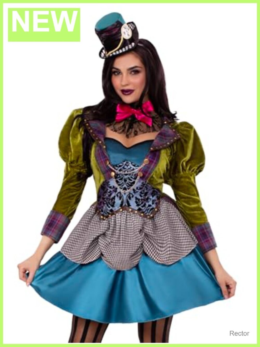 Women's 3 Piece Mad Hatter Costume Dress Hat